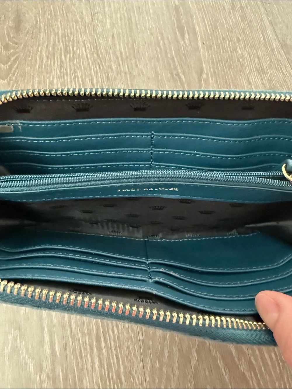 Juicy Couture Teal Suede Crystal Logo Zip Wallet